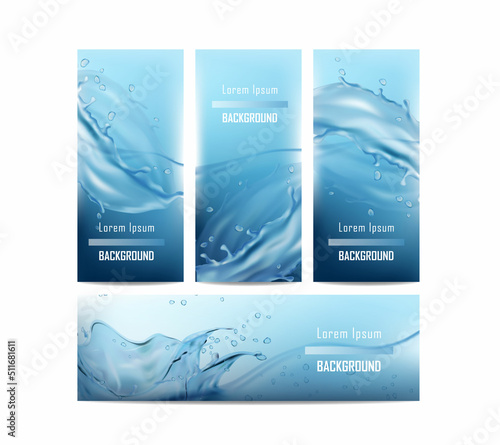 3d realistic vector illustration banner and flyers. With water flows and splashes.