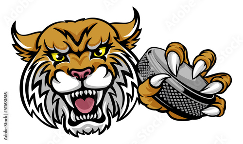 Wildcat Ice Hockey Player Animal Sports Mascot