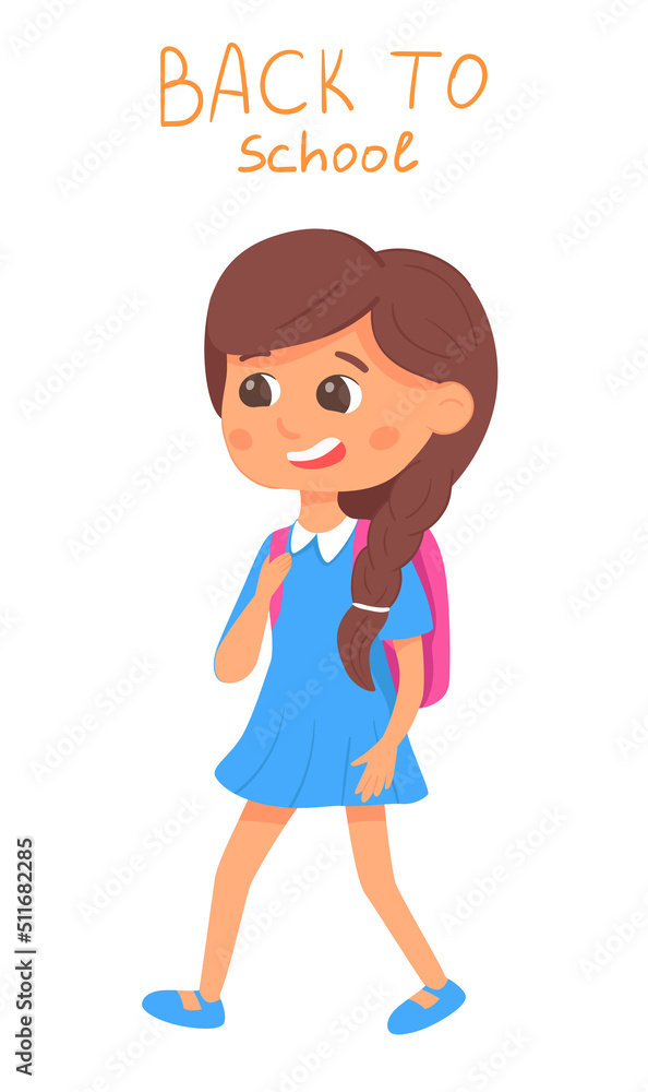 Child go to school with a backpack. Cheerful student rushing to the class. Illustration isolated on white background. Child go to school with a backpack. Cheerful student rushing to the class. Illustration isolated on white background.