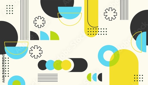 Flat geometric background with bright various shapes vector design