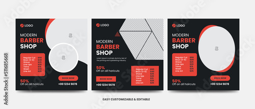 Modern barber shop social media post editable beauty salon web banner template bundle