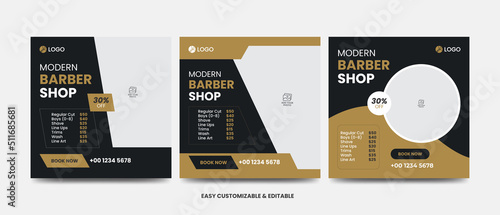 Modern barber shop social media post editable beauty salon web banner template bundle