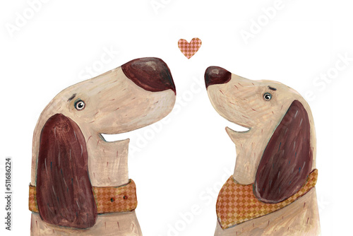 2 dogs with heart. Love. Watercolor illustration, hand drawn © Julia Wegener