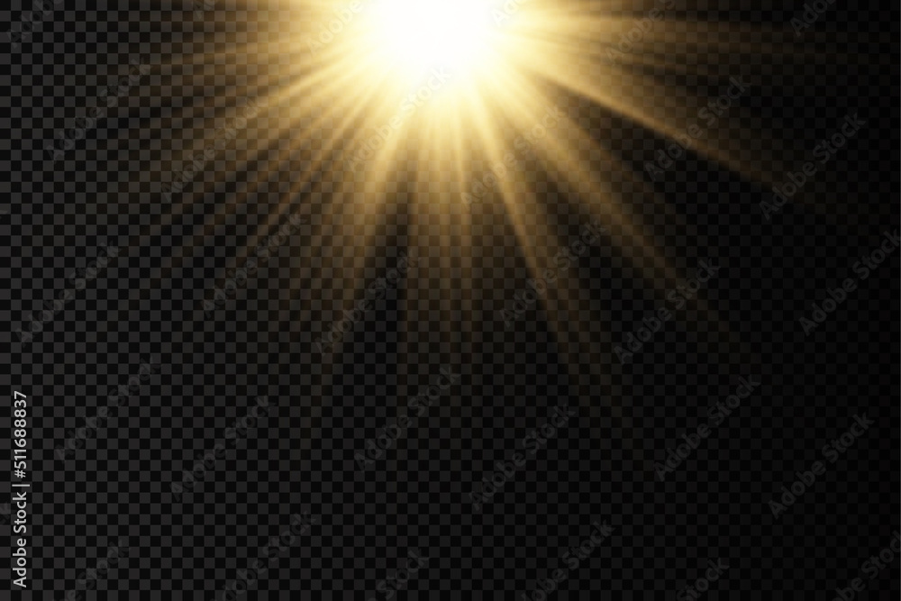 Sunlight with bright explosion, flare sun rays.