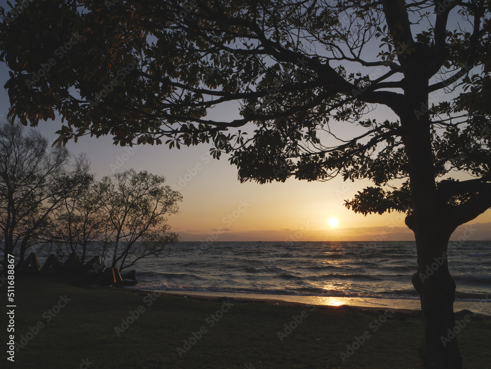 Beautiful scenery of Lake Biwa before dusk and night Beautiful scenery of Lake Biwa before dusk and night