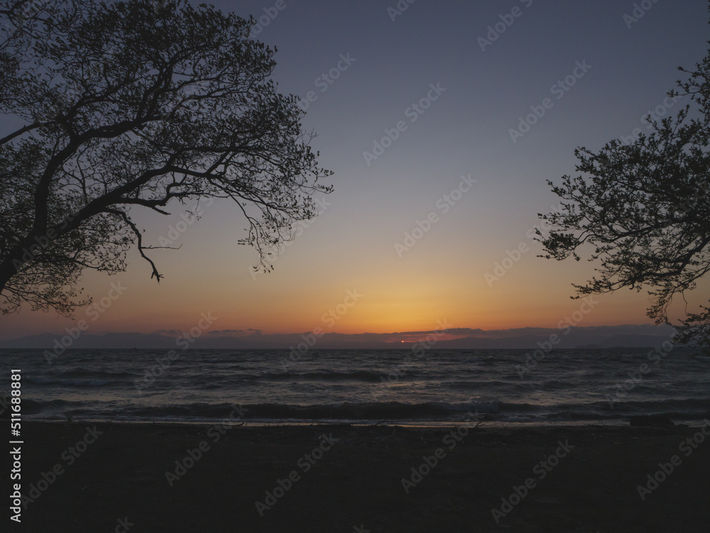 Beautiful scenery of Lake Biwa before dusk and night Beautiful scenery of Lake Biwa before dusk and night