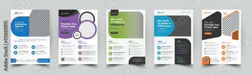 a bundle of 5 templates of a4 flyer, Flyer template layout design. business flyer,
brochure, magazine or flier mockup in bright colors. perfect for creative
professional business. vector template photo