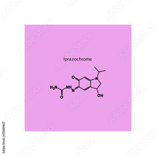 Iprazochrome molecule flat skeletal structure, Serotonin antagonist class drug used to treat migraine. pink background Vector illustration. photo