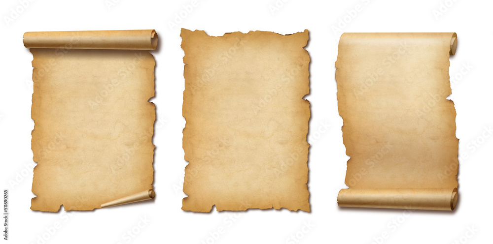 © daboost - Old Parchment paper scroll set isolated on white with shadow. Vertical banners © daboost - Old Parchment paper scroll set isolated on white with shadow. Vertical banners