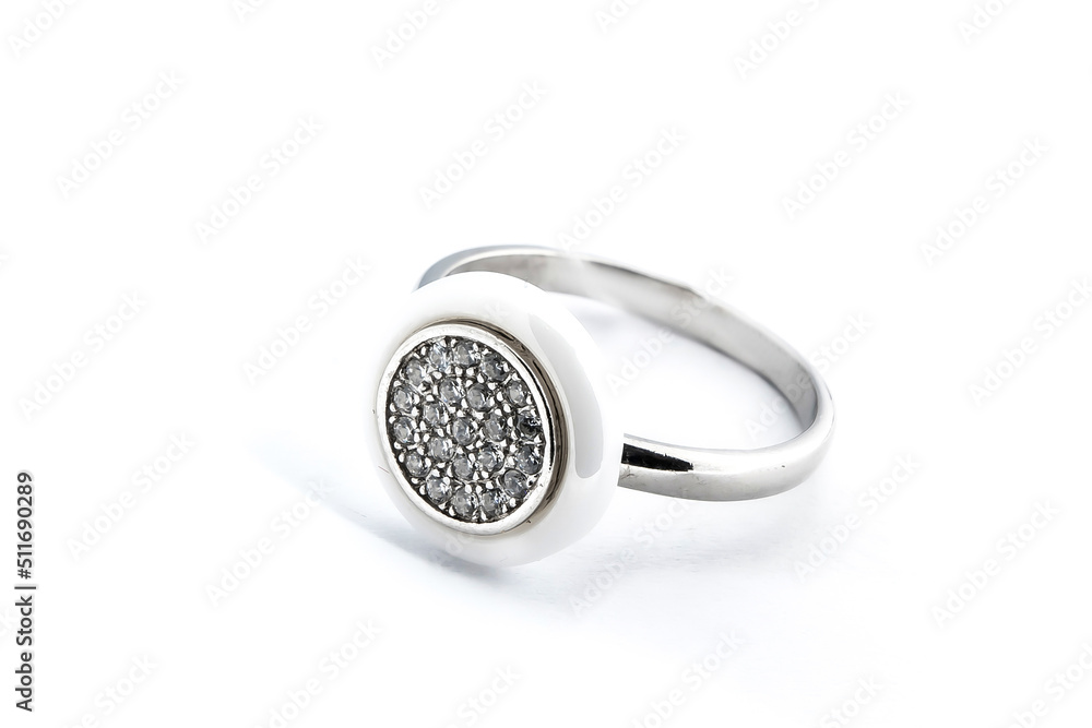 Silver diamond ring isolated on white background. Silver jewelry fashion ring Silver diamond ring isolated on white background. Silver jewelry fashion ring