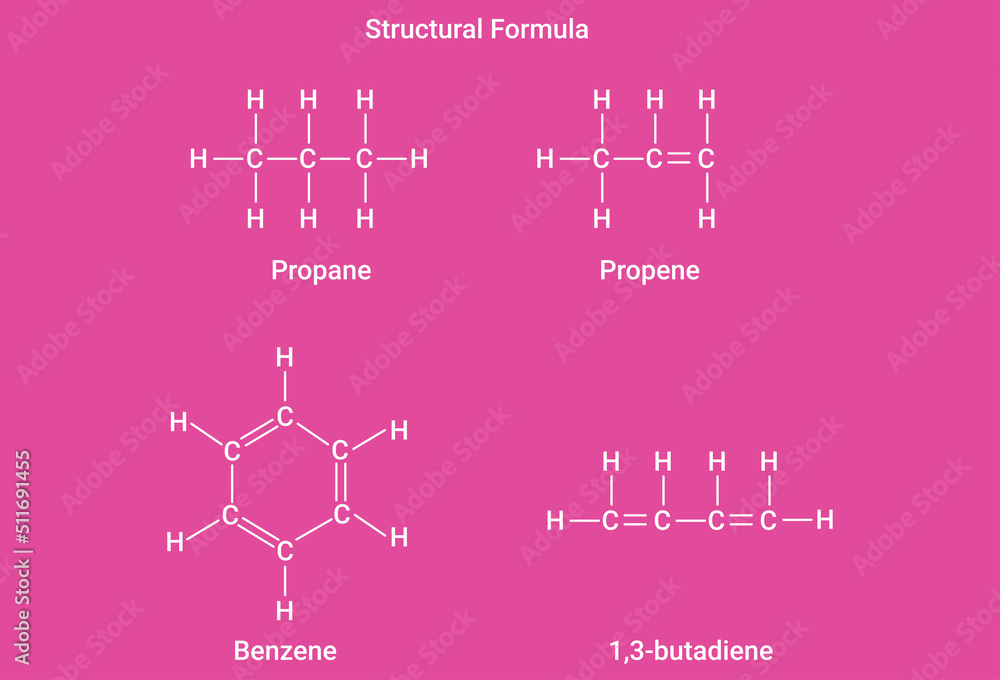 Complete Structural Formula Propane, Propene, Benzene and 1,3