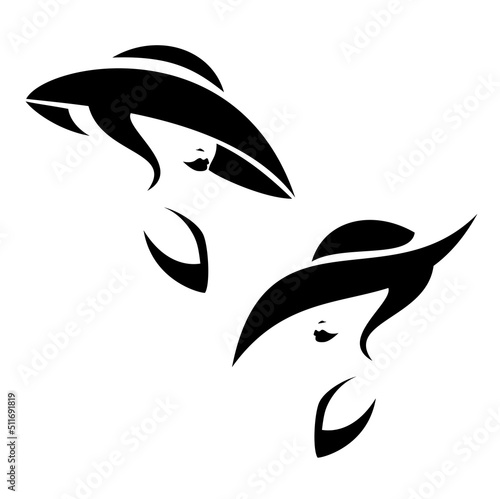 elegant woman wearing wide brim haute couture hat - glamour and beauty concept vector head portrait