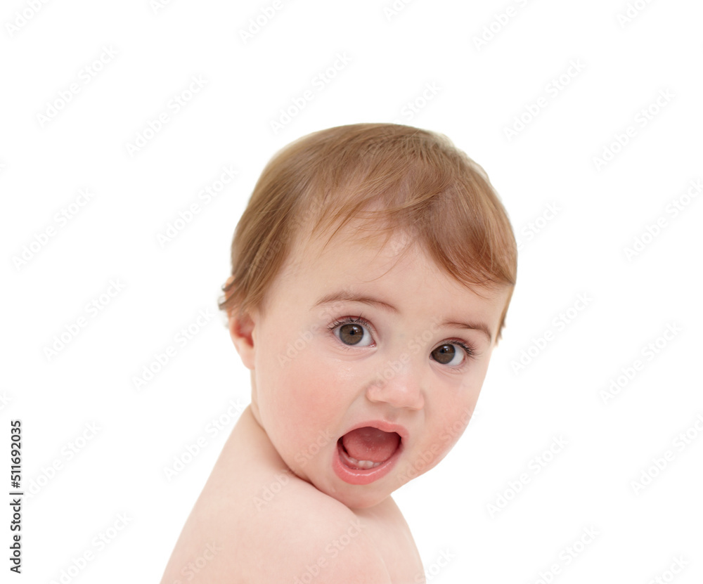 Say what. Portrait of a cute baby isolated on white. Say what. Portrait of a cute baby isolated on white.