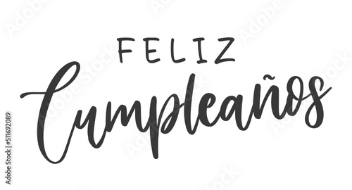  Happy Birthday lettering in Spanish (Feliz cumpleaños). Vector illustration. Isolated on white background