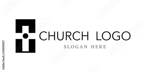 Christian cross church logo. Christianity symbol of Jesus Christ and reconciliation. Silhouette outline of cross illustration isolated on white background. Vector modern church logo design or sign.