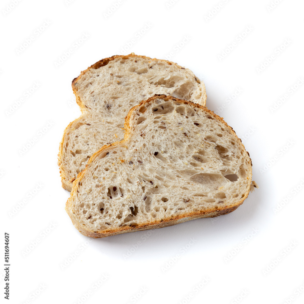 slices of bread isolated on white background, top view