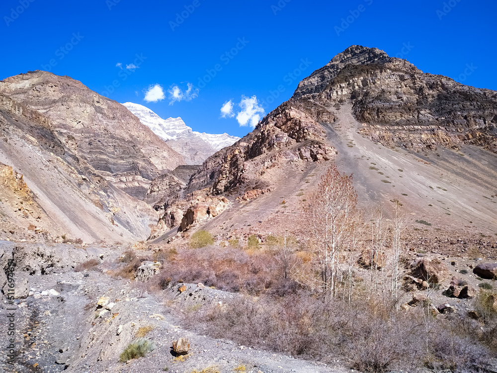 amazing view of mountain in Himalayas with sky and clouds