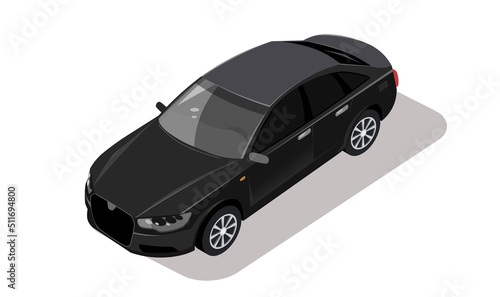 Car isometric view. Premium vehicle black color. Luxury taxi sedan collection. Luxury carrier icon for urban, city, street. 3d automobile with shadow isolated on white background. Vector illustration