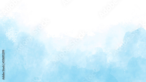 Blue turquoise white watercolor background for poster, brochure or flyer, wedding cards. Abstract sky. Horizontal banner template. Copyspace. Website graphics © Joseph