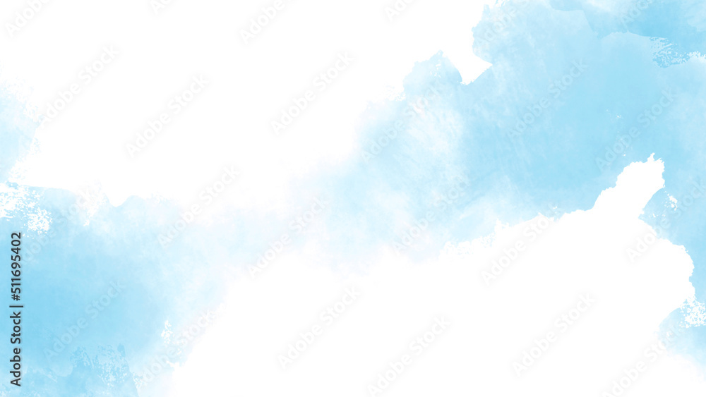 Blue turquoise white watercolor background for poster, brochure or flyer, wedding cards. Horizontal banner template. Copyspace. Website graphics