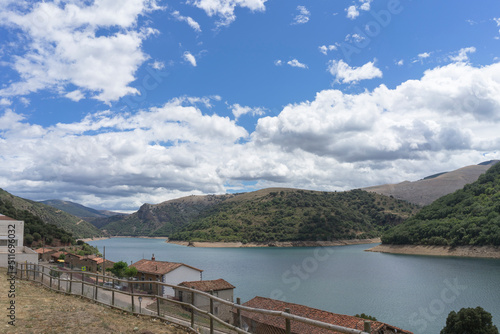 Beautiful reservoir on a summer day in the village of Masilla de la Sierra, Spain