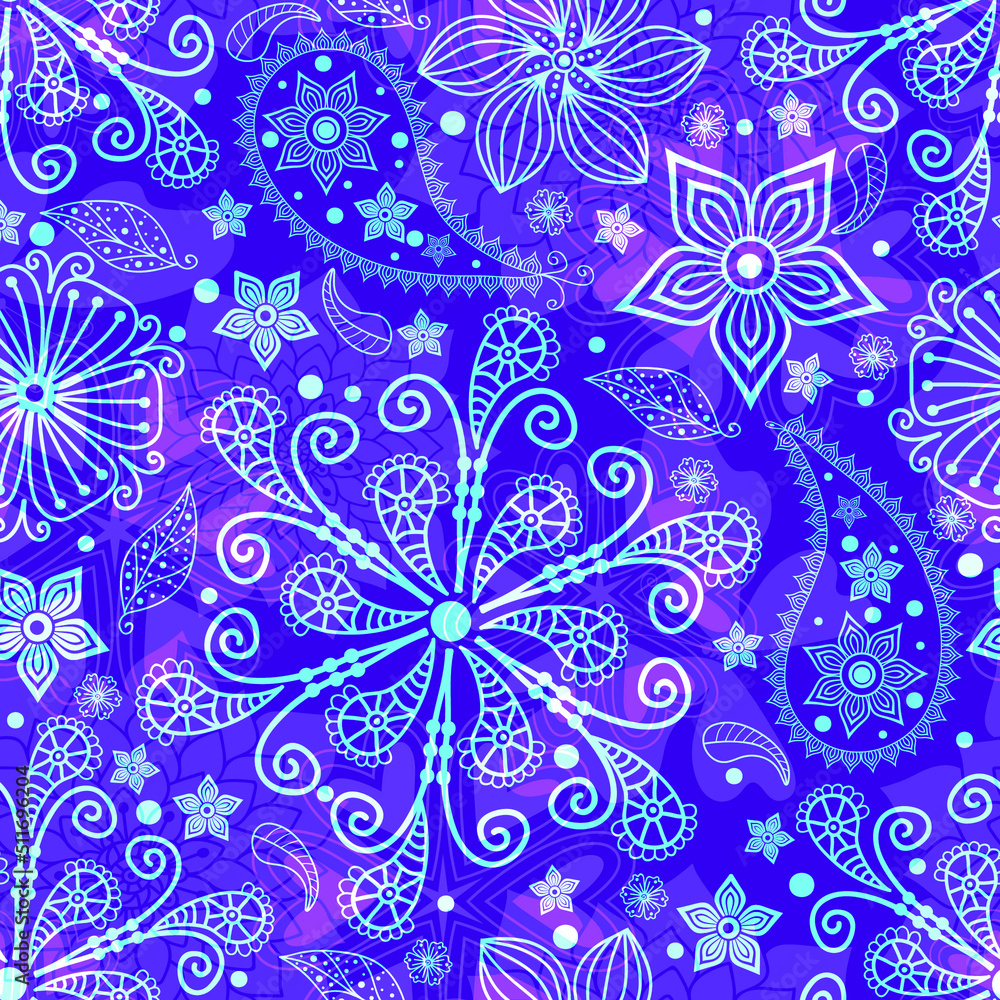 Seamless valentine pattern with paisley and flowers and butterflies on purple background. Vector image. Eps 10 Seamless valentine pattern with paisley and flowers and butterflies on purple background. Vector image. Eps 10