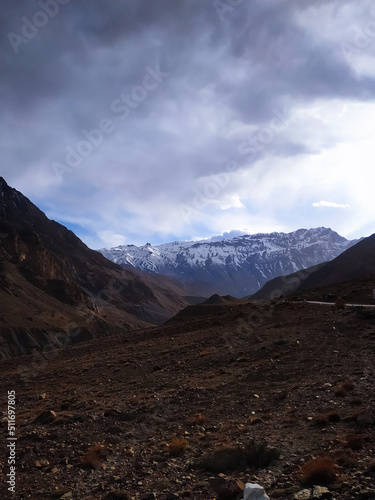 landscape in the morning with snow covered mountains