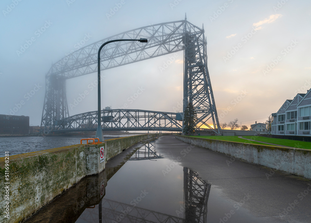 Fototapeta premium Aerial Lift Bridge in Canal Park following a morning rain shower