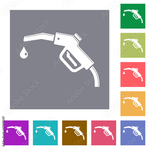 Glossy gasoline pump fuel nozzle square flat icons