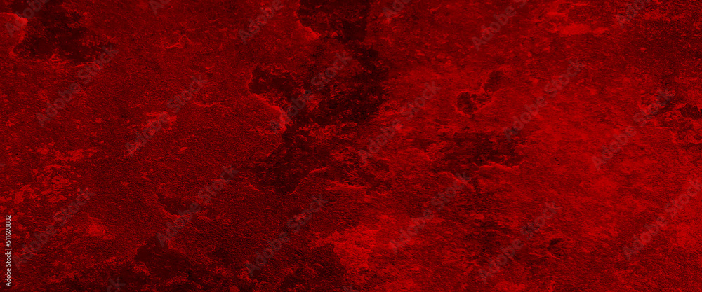 Red grunge abstract background texture black concrete wall, grunge halloween background with blood splash space on wall, red horror wall background, dark slate background toned classic red color.	 - obrazy, fototapety, plakaty 