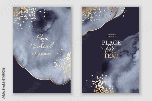 Set of vertical backgrounds. Black, grey, white watercolor fluid painting vector design. Dusty pastel, neutral and golden marble. Dye elegant soft splash style. Alcohol ink imitation. Wedding cards.