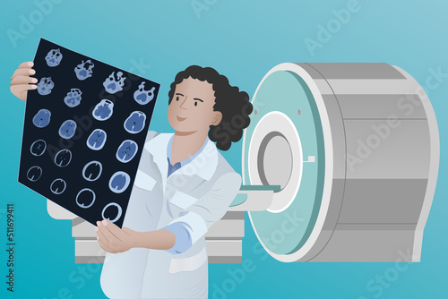 Diagnosis of diseases of the brain in a doctor looking at magnetic resonance imaging (MRI) Diagnosis of a patient's neurodegenerative disease