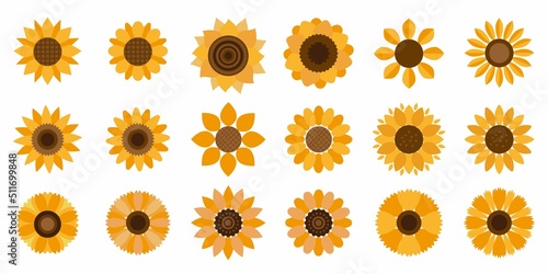 Set of Sunflower icons. Sunflowers simple icon collection. Vector illustration.