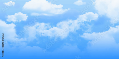 Fototapeta Naklejka Na Ścianę i Meble -  Blue skies with white clouds background. Romantic sky. Abstract nature background of romantic summer blue sky with fluffy clouds. Beautiful puffy clouds in bright blue sky in day sunlight.