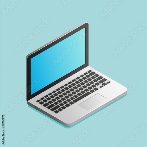 Laptop on a green background. Vector illustration isometry