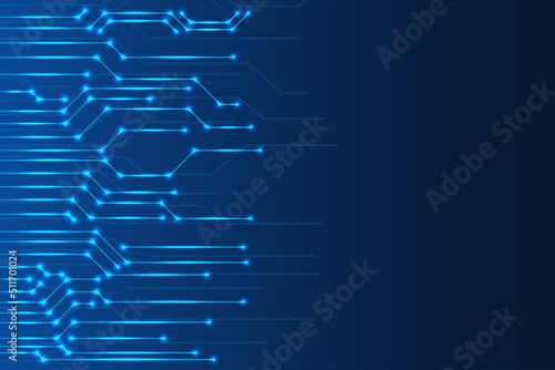 Digital binary lines and blue abstract background for tech concept.