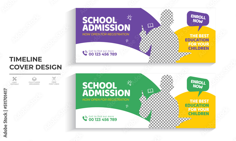 Vecteur Stock Back to school Facebook cover template, Kids school