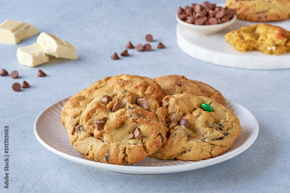 Cookies with dark and white chocolate . Closeup
