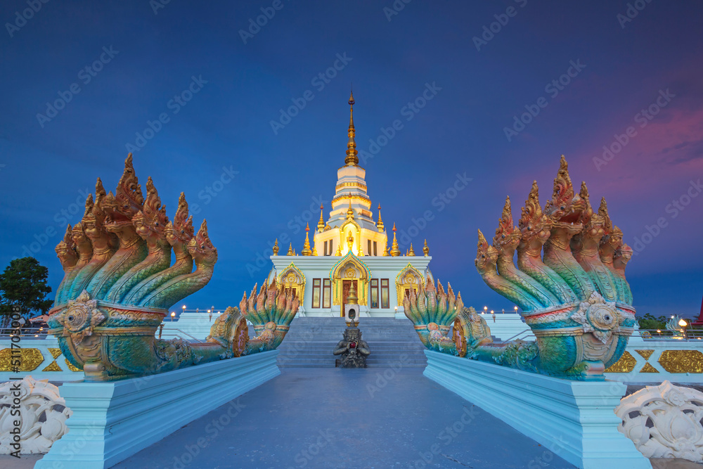 Beautiful night of Wat Saensuk Suthi Wararam at Chonburi, Thailand
