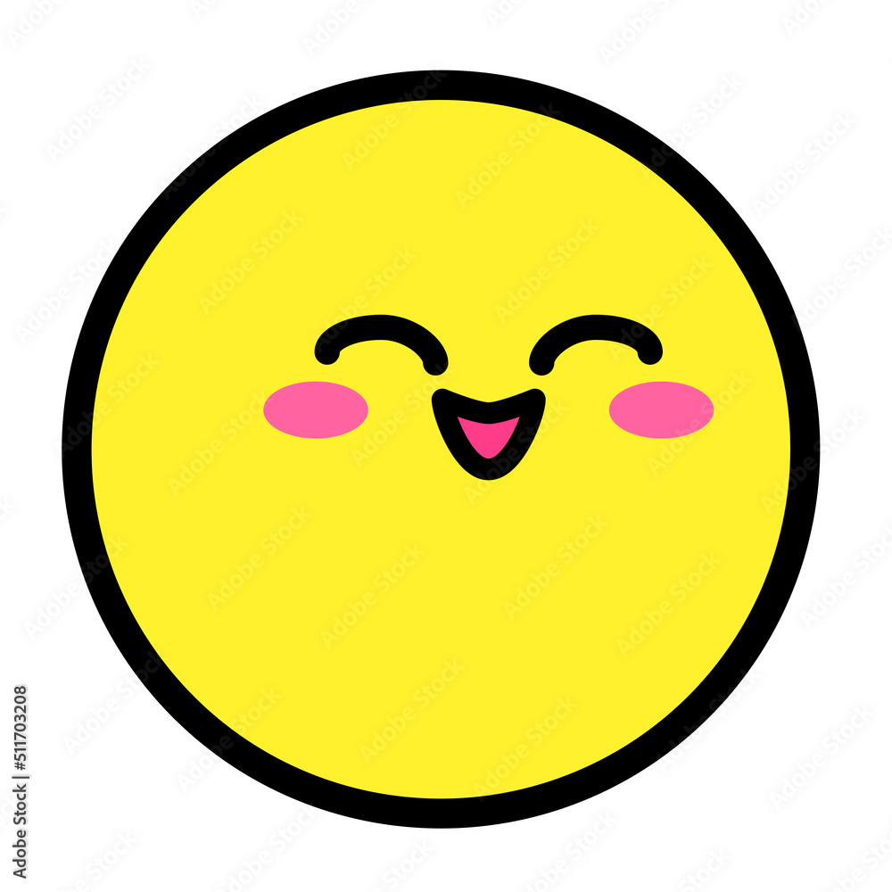 Flat kawaii emoji face. Cute funny cartoon character. Simple line art expressions web icon. Emoticon sticker. Flat kawaii emoji face. Cute funny cartoon character. Simple line art expressions web icon. Emoticon sticker.