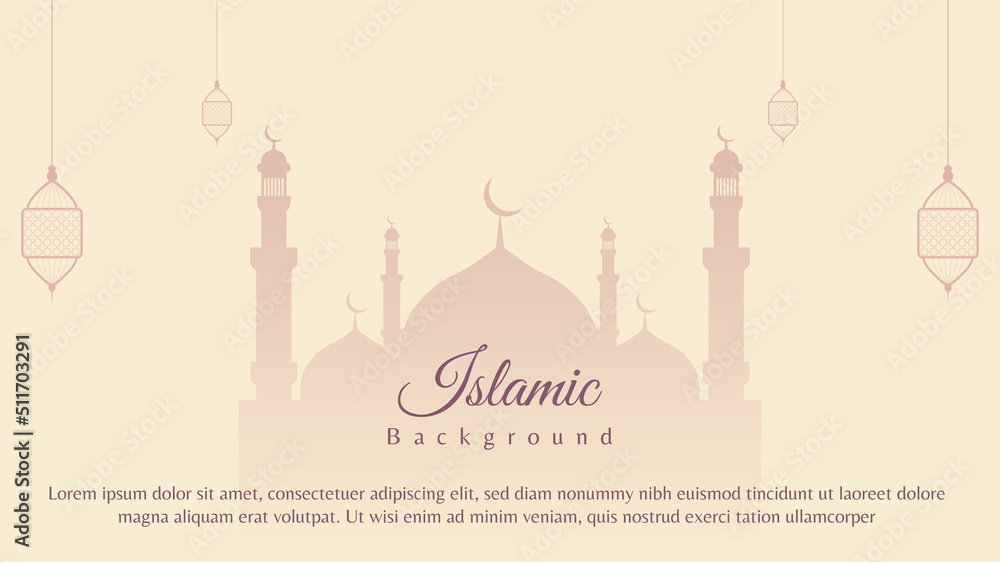 islamic background design with mosque and lantern in pastel color. islamic vector illustration
