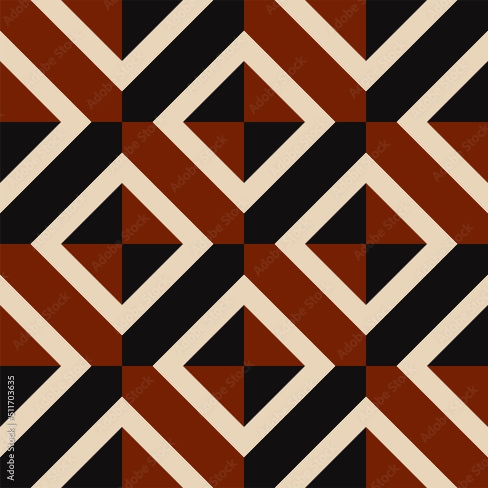 Vector checkered red-black color background with white cream square diamond line shape seamless overlap pattern. Use for interior decoration elements.