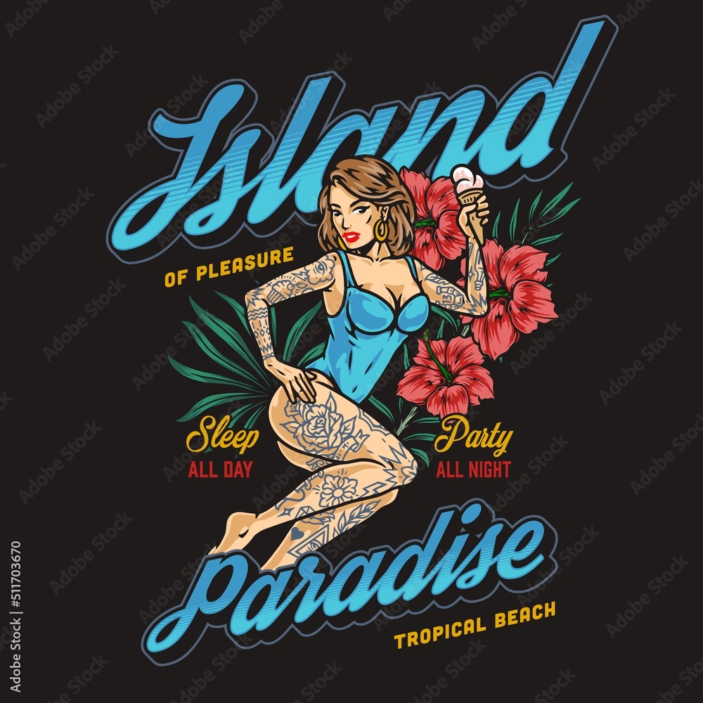 Island paradise vintage poster colorful