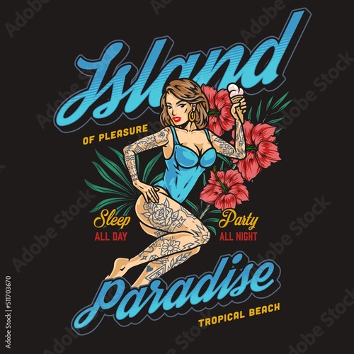 Island paradise vintage poster colorful