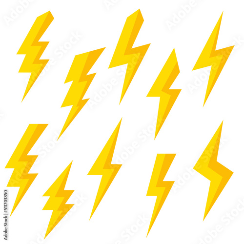set of lightning bolt icon, flash symbol, thunderbolt