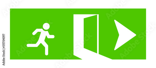 Emergency exit, evacuation door. Emergency exit door is indicated by an arrow. Emergency security idea concept. photo