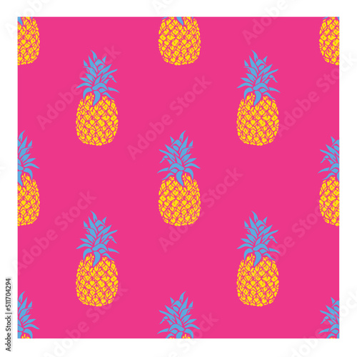 Summer seamless pattern with  pineapple fruit . Vector illustration for textile print , background, wallpaper, decorative paper and other design
