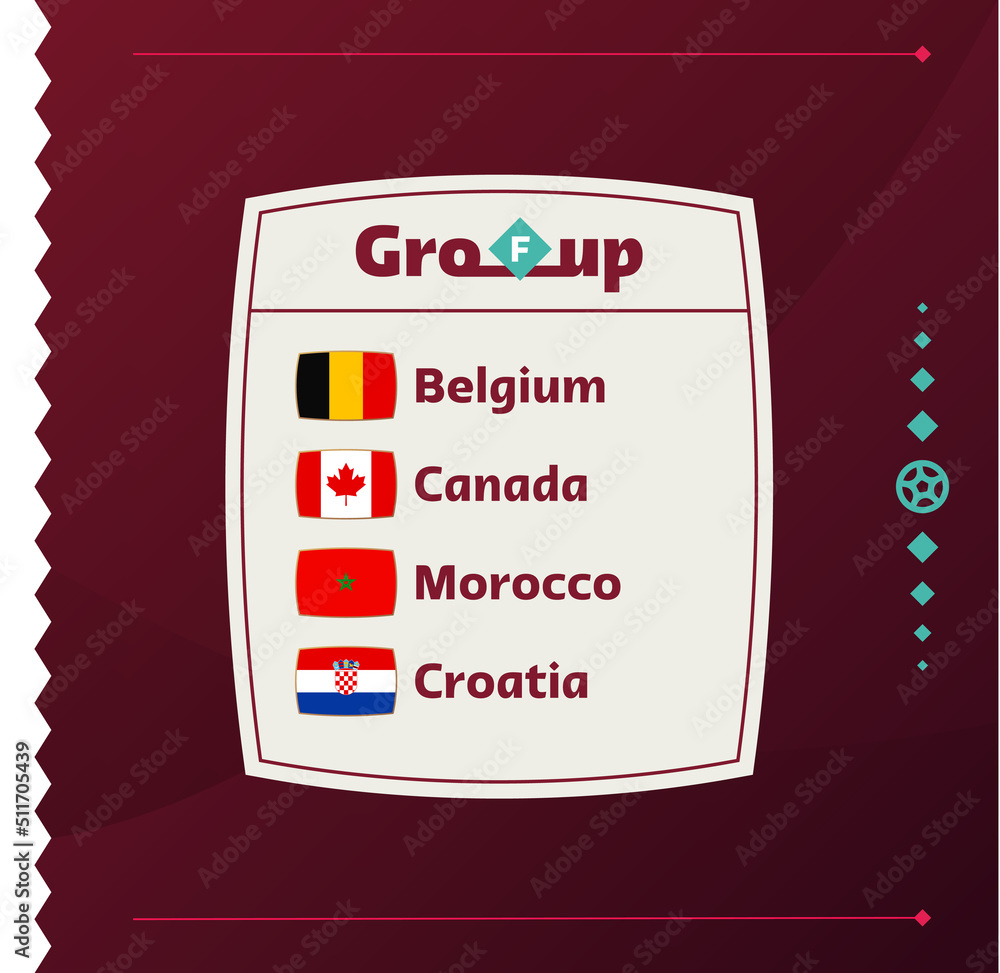 Fototapeta premium World football 2022 Group F. Flags of the countries participating in the 2022 World championship. Vector illustration