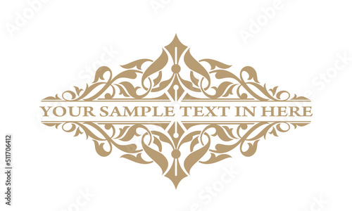 gold text frame, label, calligraphy, brand and your company name