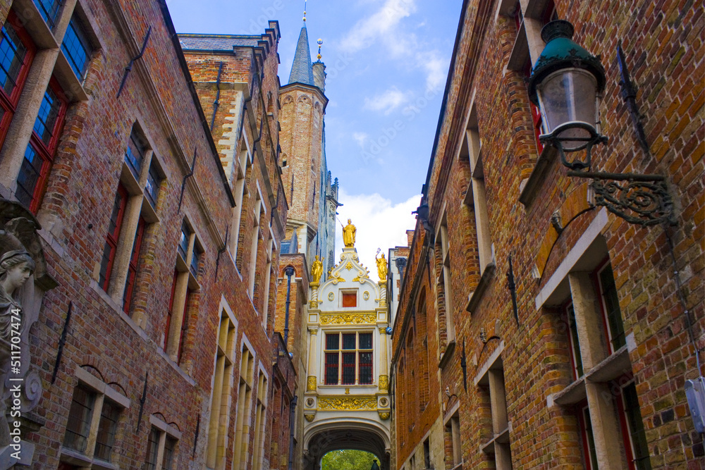 The arch of building of the Brugse Vrije (Liberty of Bruges) - Renaissance Hall on Burg Square in Brugge